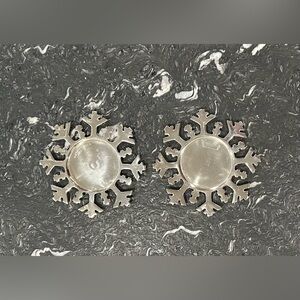 Snowflake Holiday Silver-Toned Pilar Candle Holders Set of 2